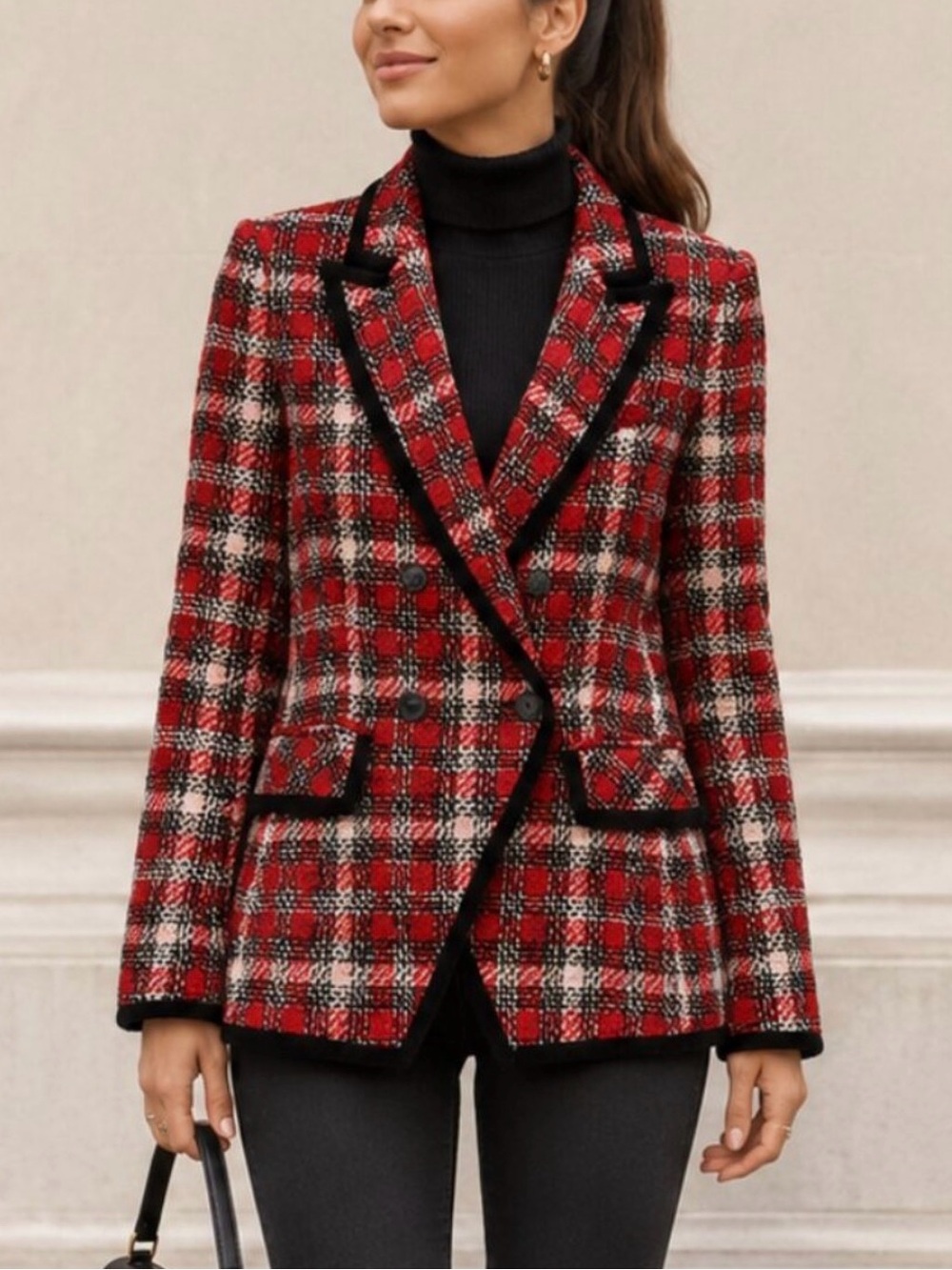 VERONICA BEARD Harriet Cutaway Dickey Blazer Plaid Tweed 
Red Size 6 EUC